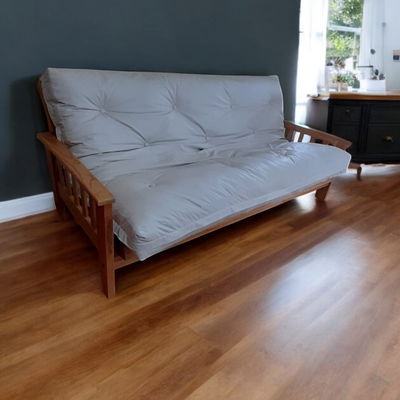 Futón PORTLAND GENOUD roble 2,10x0,70 colchón cuerina con resortes