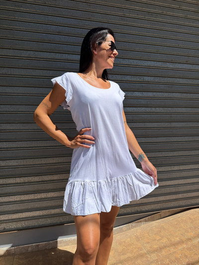 Vestido blanco de lino volados 