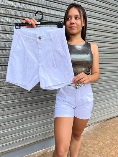 Short sastrero elastizado blanco