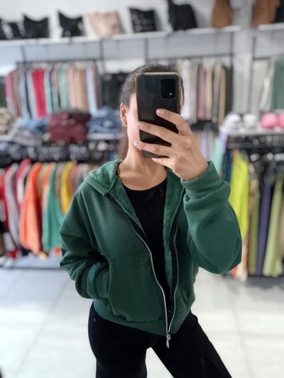Campera jersey con piel