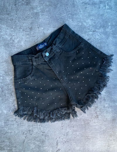 Short mom negro strass
