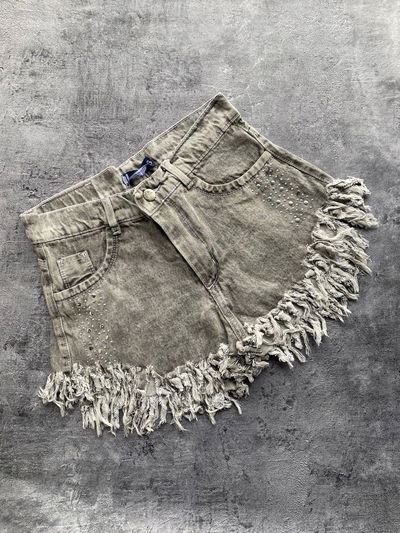 Short mom gris nevado strass 