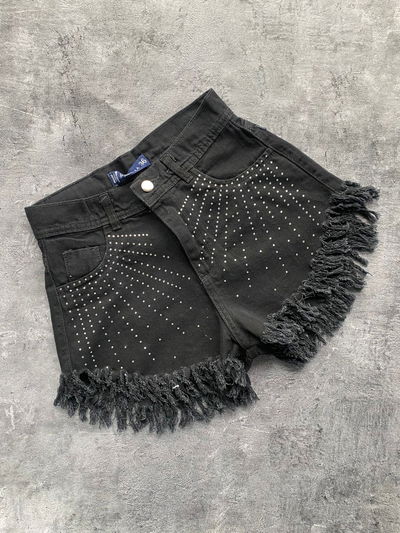 Short mom negro strass 