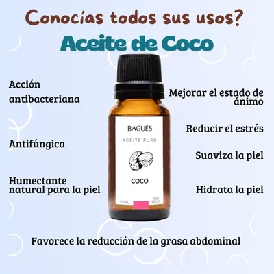 Aceite Puro De Coco 20ml Bagues Hidrata Nutre Restaura Js