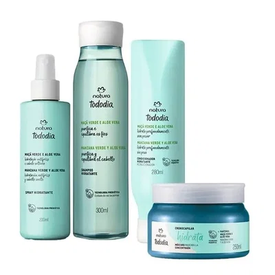 kit capilar hidratación  manzana verde y aloe vera sh+acond+spray hidra+masc