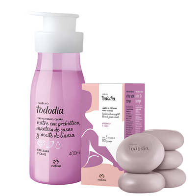 kit avellana y casis x2 crema hidratante 400ml + caja de jabones 