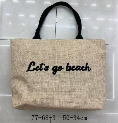 BOLSO DE RAFIA CON LETRAS Y MANIJA NEGRA X x2