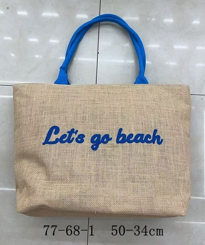 BOLSO DE RAFIA CON LETRAS Y MANIJA AZUL X UNIDAD