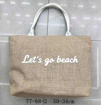 BOLSO DE RAFIA CON LETRAS Y MANIJA BLANCAS X UNIDAD