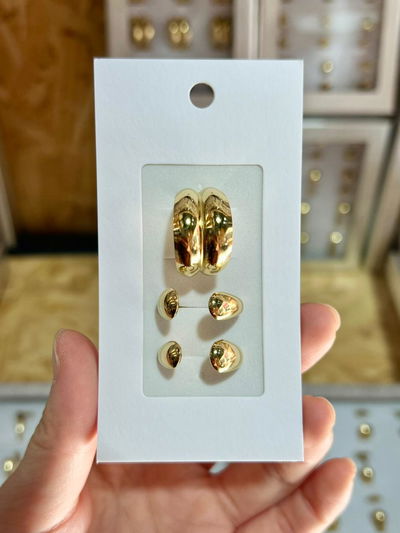 ANILLOS DE ACERO DORADO SURTIDO X 3 UNIDADES