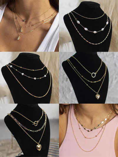 SET DE 3 COLLARES DORADOS X CARD.