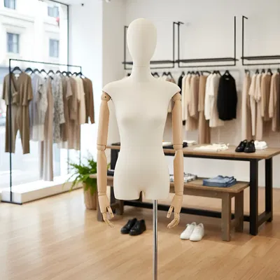 MANIQUÍ DE MUJER FORRADO EN TELA CON CABEZA CON BRAZOS ARTICULADOS X PCS