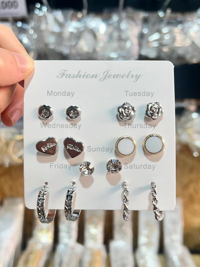 AROS CON PASANTE DE ACERO X 7 PARES X SET PLATEADOS