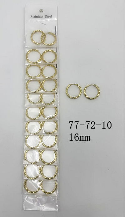 AROS DE ACERO ARGOLLA DORADOS 10MM X 12 PARES