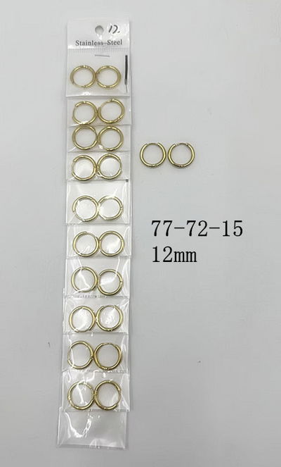 AROS DE ACERO ARGOLLA DORADOS 12MM X 12 PARES