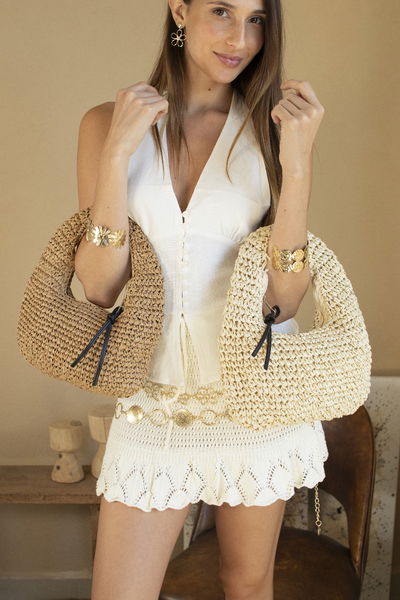 CARTERA DE RAFIA BEIGE 29X34 X UNIDAD