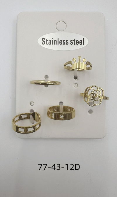ANILLOS DE ACERO DORADOS X 5 X SET