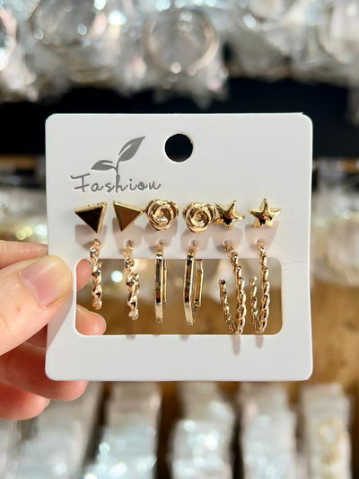 AROS CON PASANTE DE ACERO X 6 PARES X SET DORADOS