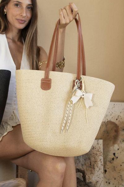 BOLSO DE RAFIA BEIGE 44X27CM X UNIDAD