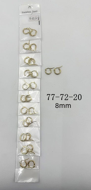 AROS DE ACERO ARGOLLA DORADOS 8MM X 12 PARES