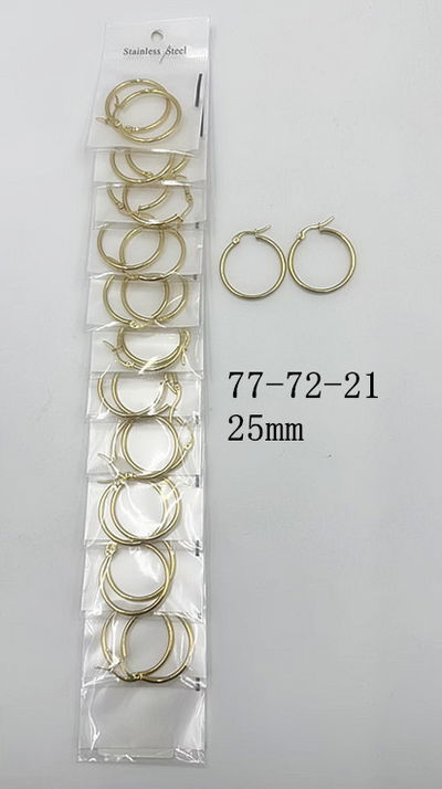 AROS DE ACERO ARGOLLA DORADOS 25MM X 12 PARES