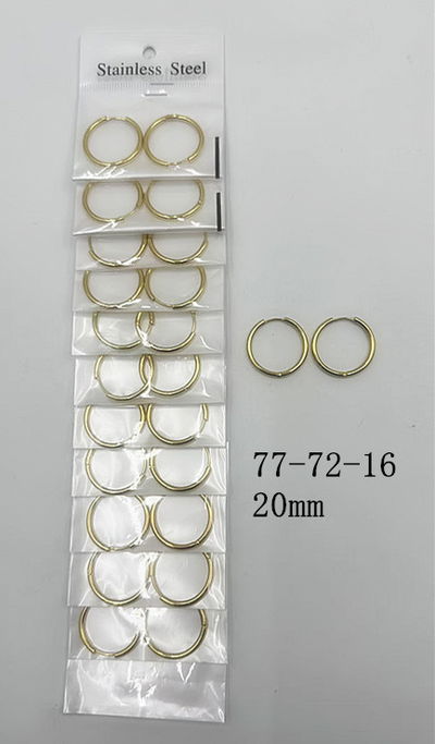 AROS DE ACERO ARGOLLA DORADOS 20MM X 12 PARES