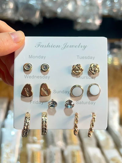 AROS CON PASANTE DE ACERO X 7 PARES X SET DORADOS