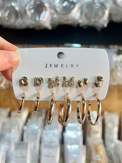 AROS CON PASANTE DE ACERO X 6 PARES X SET DORADOS