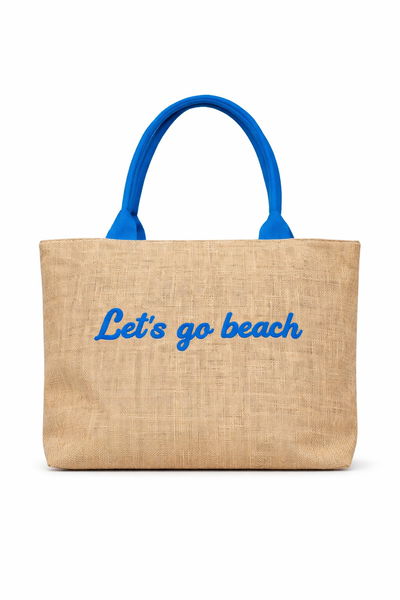 BOLSO DE RAFIA CON LETRAS Y MANIJA AZUL X UNIDAD