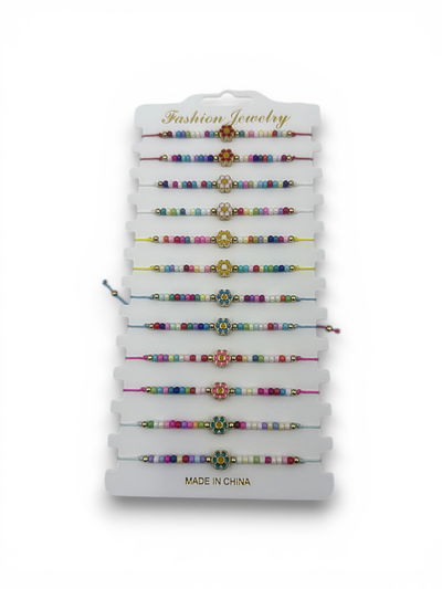 PULSERAS DE HILO CON BOLITAS Y DIJE X 12 X SET
