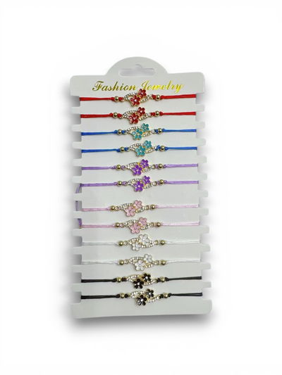 PULSERAS DE HILO CON BOLITAS Y DIJE X 12 X SET