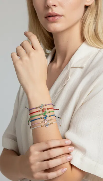 PULSERAS DE HILO CON BOLITAS Y DIJE X 12 X SET