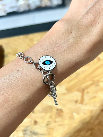 PULSERA DE ACERO CON DIJE X UNIDAD