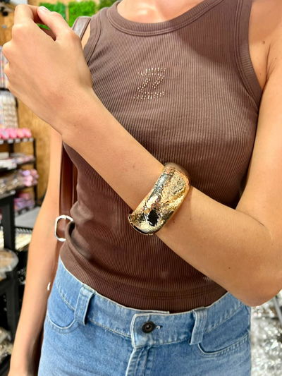 PULSERA CHUNKY ANCHA DE METAL DORADO X UNIDAD