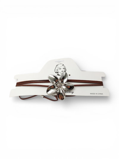 CHOCKER CON FLOR GRANDE PLATEADA X UNIDAD