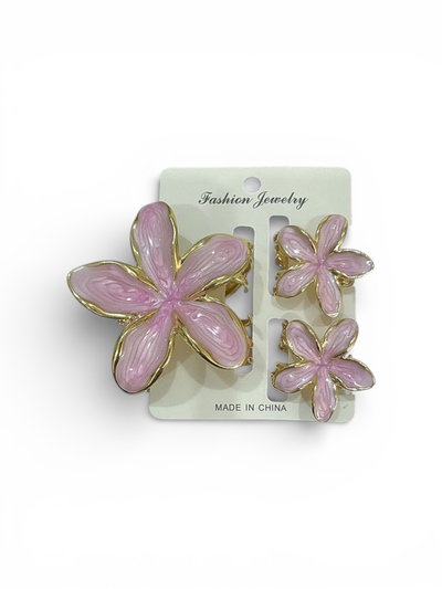 BROCHE DE PELO DE METAL FLOR EFECTO MARMOL X SET