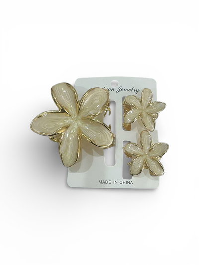 BROCHE DE PELO DE METAL FLOR EFECTO MARMOL X SET