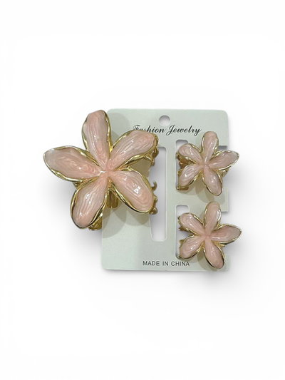 BROCHE DE PELO DE METAL FLOR EFECTO MARMOL X SET