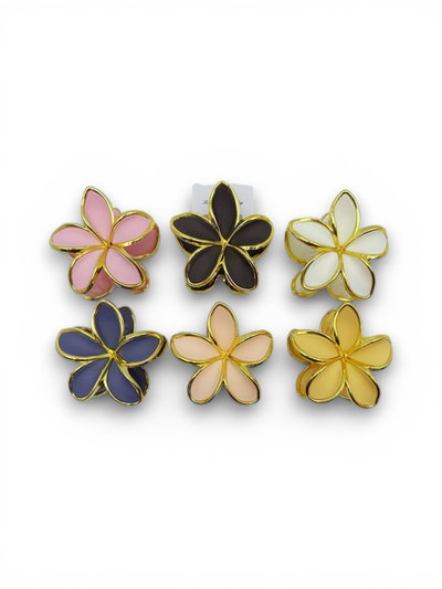 BROCHE DE PELO FLOR BORDES DORADOS X DOCENA
