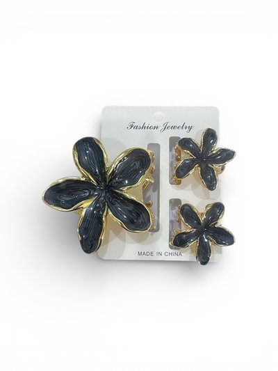 BROCHE DE PELO DE METAL FLOR EFECTO MARMOL X SET