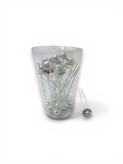 HORQUILLAS FLOR CON PERLA GANDE Y STRASS X 20 X TUBO