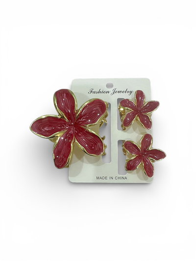 BROCHE DE PELO DE METAL FLOR EFECTO MARMOL X SET