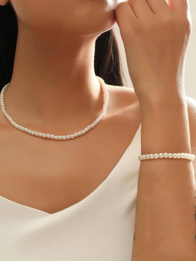 SET COLLAR AROS PULSERA PERLAS 0,4 CM X SET
