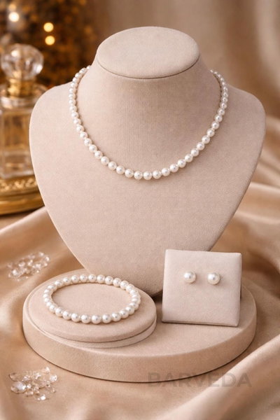SET COLLAR AROS PULSERA PERLAS 0,6 CM X SET