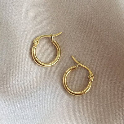 AROS DE ACERO ARGOLLA DORADOS 8MM X 12 PARES