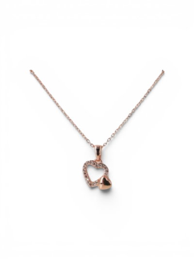 CADENA ACERO ROSADO CON CORAZÓN STRASS X UNIDAD