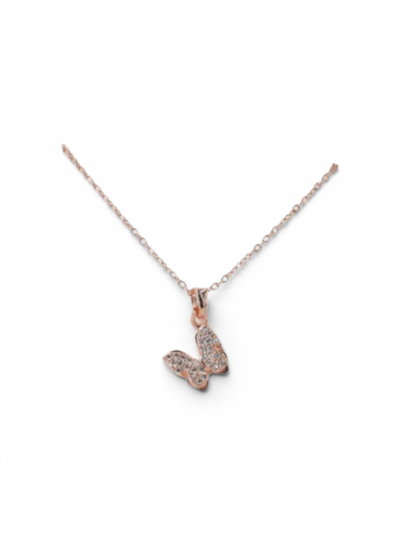 CADENA ACERO ROSADO CON MARIPOSA STRASS X UNIDAD