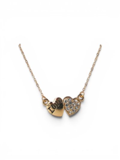 CADENA ACERO DORADO CON LOVE CORAZÓN STRASS X UNIDAD