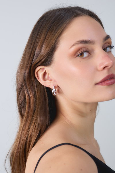 AROS DE ACERO ARGOLLA DOBLE CON STRASS X PAR