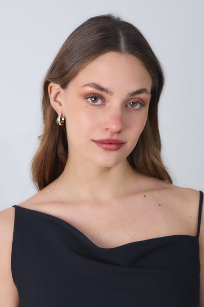 AROS DE ACERO DORADO ARGOLLA DOBLE CON STRASS X PAR